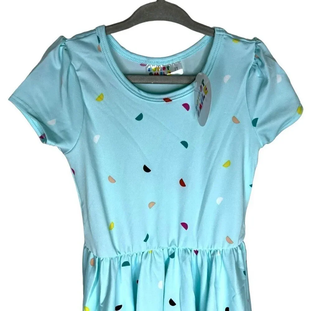 NEW Dot Dot Smile Blue Multicolor Half Moons Cap Sleeve Dress 2T